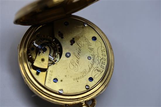 A late Victorian 18ct gold open face keyless lever pocket watch by Gabriel, Bishopsgate Within,